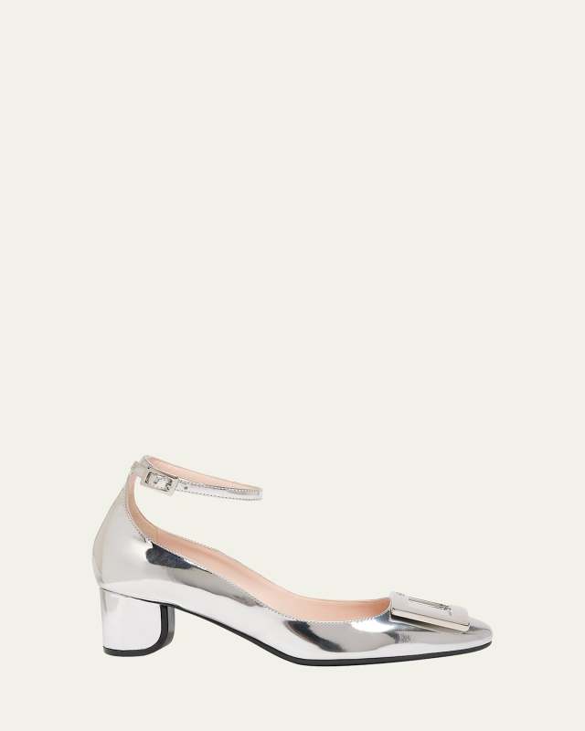 Roundy Metallic Ankle-Strap Pumps